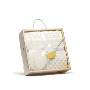 Couverture en tricot beige BUBBLE & LAMB avec motif à pois - Product Image 1