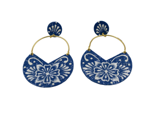 Peinture à la main bleu Potary Design boucle d'oreille bijoux doré mat finition laiton matériel balancent boucle d'oreille pour filles et femmes - Product Image 2