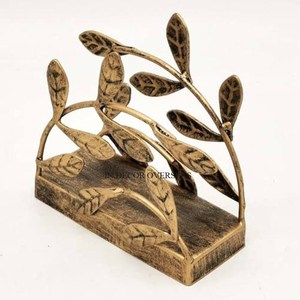 Caja de pañuelos chapada en oro de aluminio de alta calidad con grabado floral único inspirado en arte rústico vintage y suministro de servilletero - Product Image 6