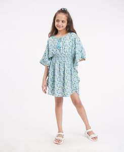 Vestido Kimono para Niñas con Estampado Floral Azul, Tela de Viscosa y Rayón, Diseño Ecológico y Elegante para el Verano - Product Image 1