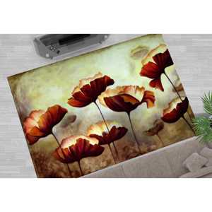 Tapis en chenille fleuri : Peinture abstraite de coquelicot, tapis antidérapant, tapis doux non tissé - Product Image 1