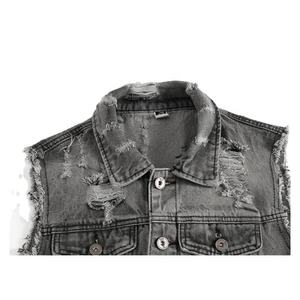 เสื้อกั๊กยีนส์แขนกุดสำหรับผู้ชายย้อนยุคฤดูใบไม้ผลิวินเทจเสื้อโค้ททรงเอวมีรอยขาดมีกระดุมเสื้อแจ็คเก็ตด้านนอกดีไซน์เสื้อผ้า - Product Image 3