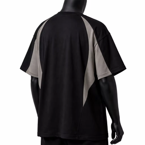 Men's Black Gray Color Blocked <b>Raglan</b> Sleeve <b>T</b>-<b>Shirt</b> Oversized Fit O-Neck Casual Anti-Wrinkle Breathable Knitted 100% - Product Image 4
