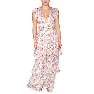 Vestido Maxi de Mujer Rachel Roy, Modelo Elaine, Estilo Bohemio, Estampado Floral, con Volantes, Cintura Imperio, Transpirable, de Chifón, Color Rosa, Talla 10 - Product Image 1