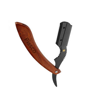 Wholesale Customized Low MOQ Sharp Barber Black Blade Shaving Razor Folding Straight <b>Edge</b> Wood Handle Safety Razor for Men - Product Image 2