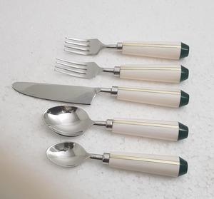 Juego de cubiertos de acero inoxidable con mango de resina blanca con incrustaciones de latón, cubiertos de tendencia para el hogar, accesorios de cocina, juego de cubiertos - Product Image 2