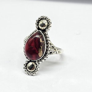 Anillo de Plata de Ley 925 con Engaste de Turquesa y Dalia Roja, Diseño Artesanal, Corte Pera, para Mujer - Product Image 2