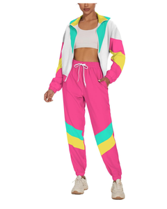 <b>Women's</b> Color Block 2 Piece 80s <b>90s</b> <b>Outfits</b> Long Sleeve Windbreaker Jacket Tracksuit Set 96% Polyester + 4% Elastane - Product Image 1