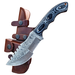 มีดติดตามเหล็กดามัสกัสทำด้วยมือมีด้ามจับที่สมบูรณ์แบบสีดำและมือจับสีน้ำตาล - Product Image 1