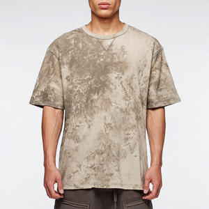 Drop Shoulder Acid Wash 100% Cotton Woven T-<b>Shirt</b> <b>Men</b> Short Sleeve Crew Neck Streetwear - Product Image 4