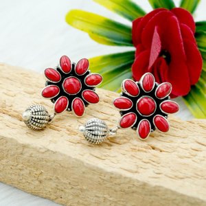 925 Sterling Silver <b>Earring</b> Stud Natural <b>Red</b> Coral Elegant Wedding Jewelry Perfect Anniversary Gift for Her Gold-Material - Product Image 1