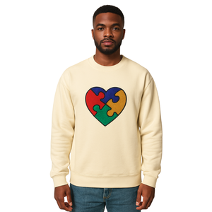 Concienciación sobre el autismo, rompecabezas de corazón, bordado de chenilla, jersey de cuello redondo neutro, sudadera, ropa de soporte de lana de algodón Unisex - Product Image 1
