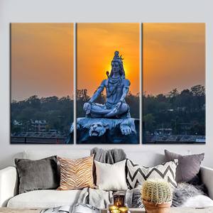 Elegante lienzo impreso con arte budista para decoración del hogar, tema Atardecer Indio, 3 piezas: Enmarcado tipo galería - Product Image 1