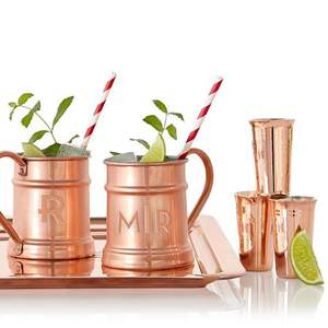 Artisanat, mugs à bière au gingembre en cuivre pur, lot de 2, verres étanches, écologiques, mugs à champagne, vodka, avec logo - Product Image 1