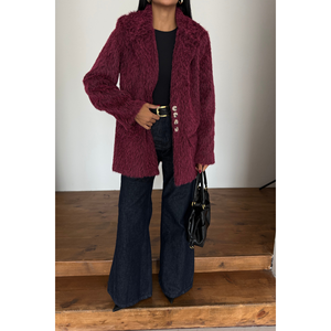 เสื้อแจ็คเก็ตลายอัลปาก้าทรงบอยเฟรนด์สำหรับผู้หญิง สีบอร์โดซ์ - Product Image 5
