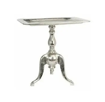 Mesa de café redonda decorativa retangular de metal, mesa de café banhada à prata de alumínio com base