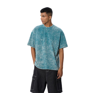 Camisetas de Hombre de Algodón 100% Lavado Estilo Vintage Azul Hielo, Ropa Urbana Informal Suave y Transpirable para Uso Diario - Product Image 4