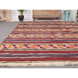 Vintage Turkish Kilim Rug 5.8x8 ft, <b>Red</b> Large Ombr <b>Wool</b> Rug - Product Image 5