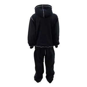 OEM Custom Logo Men's Cotton Sweatpants and Hoodies Set Contrast Stitch Jogger Sets Oversized <b>Plain</b> <b>Tracksuit</b> for Unisex - Product Image 3
