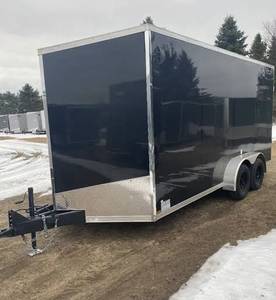 Free Shipping 7x18 V TA3 Enclosed Car Trailer Black with Door and Red White Stripe Trim Galvanized LED 2001-3000kg Payload - Product Image 2