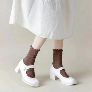 6 Pairs of Knitted Mid Length Stockings for Women's Autumn Winter Cute Fashionable Lolita Versatile <b>Lace</b> Ruffled Short <b>Socks</b> - Product Image 2