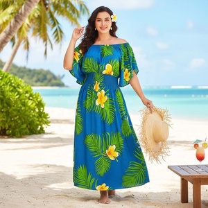 Vestido Maxi <span class=keywords><strong>Tropical</strong></span> de Verano para Mujer, con Hombros Descubiertos, Estampado Floral, Tela de Rayón, Estilo Boho, para la Playa - Product Image 1