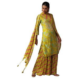 Abito Sharara Kurta stampato verde con Gotta Patti lavoro Dupatta per feste di ricevimento di nozze - Product Image 1