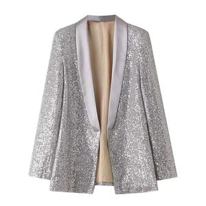 2024 Spring New Product Women's Fashionable Style Polo Collar Long sleeved Solid Color Sequin Suit Coat - Product Image 3
