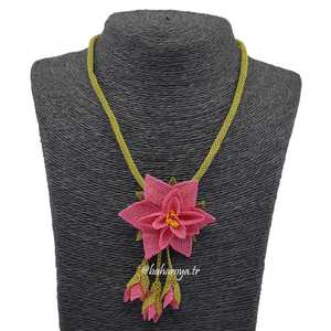 İğne Oyası Sarkaçlı Borulu Kolye Pembe Collier pendentif mode - Product Image 1