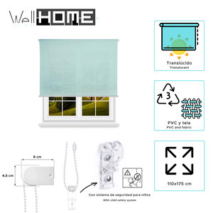 Well Home Plain Translucent <b>Roller</b> <b>Blind</b> - Light <b>Blue</b>, 110 x 175cm (width x length)/Fabric size 107 x 170cm - Product Image 2