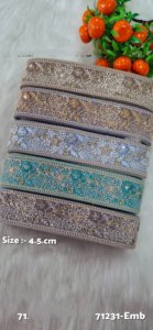 Custom made floral embroidered <b>laces</b> in 4.5 inch width with sequins work in five colour options for ladies wear and resale. - Product Image 3