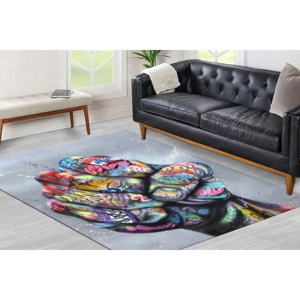 Tapis en laine imprimé patchwork graffiti poing style street art urbain avec envers en latex - Décoration de bureau moderne douce et écologique en non-tissé - Product Image 4