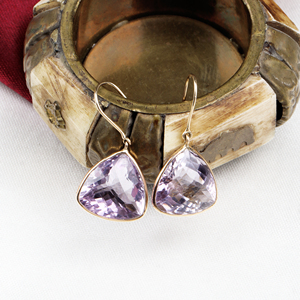 Pendientes Colgantes de Oro Amarillo Sólido de 18k con Gema de Amatista, Hechos a Mano, para Mujer, Joyería para Bodas y Fiestas, Venta al Por Mayor - Product Image 3