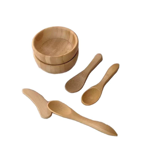 Ensemble de bol et spatule cosmétique en bois massif, léger, écologique, poli, avec logo personnalisé, pour crème faciale de spa, avec cuillère - Product Image 2