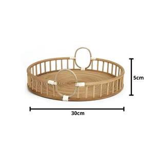 Plateau en rotin tissé à la main écologique de haute qualité poignées d'anneau créatives plateau de service pour la décoration de la maison outils de fruits et légumes - Product Image 3