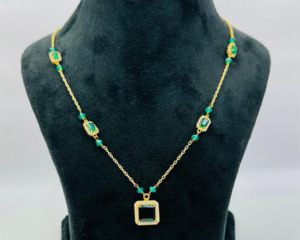 Collar de cuentas chapadas en oro con piedras preciosas de ónix verde y circonita cúbica para mujer, joyería de cadena ajustable - Product Image 2