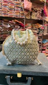 Potli adornado con cuentas de perlas y Asa de cuerda para mujer, bolsos de boda para novia, embrague de noche para mujer, novedad - Product Image 6