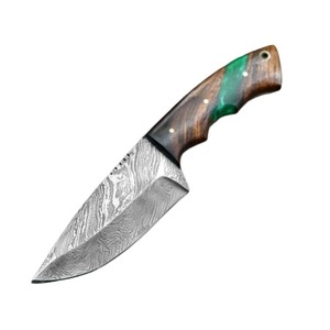Cuchillo de caza de acero de Damasco hecho a mano, cuchillo Tang completo de hoja fija personalizado con mango de madera - Product Image 1
