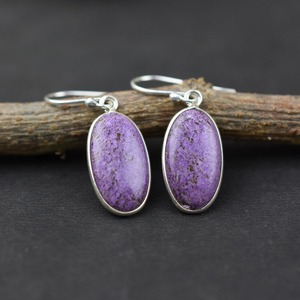 Pendientes clásicos, joyería para mujer, joyería de estilo bohemio, pendientes hechos a mano de piedras preciosas de Charoite de Plata de Ley 925, regalo para esposa - Product Image 4