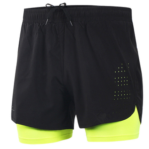 Pantalones Cortos Deportivos para Hombre, Color Negro y Verde Neón, Cintura Elástica, Secado Rápido, Tejido de Poliéster, Ajuste Atlético, Cintura Media, con Bolsillos - Product Image 2