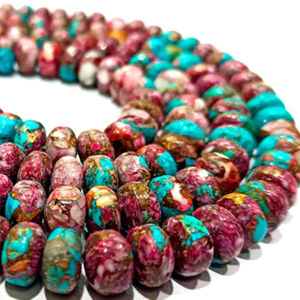 Perles rondes lisses en turquoise cuivre Kingman violet naturel, 8 mm, vendues par brin, 7 pouces de long - Product Image 1