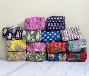 Handmade Cotton <b>Toiletry</b> Bag Set - Printed Floral Travel Pouches - Product Image 1
