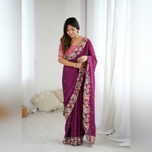 Sari Indio Elegante para Fiesta, Listo para Usar, con Trabajo de Zari Pesado, Seda Nupcial, el Más Vendido al por Mayor - Product Image 1