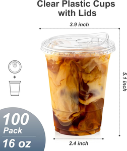 Gobelets en plastique transparent de 16 oz avec couvercles, robustes et sans danger pour les aliments, gobelets à café glacé avec couvercles, gobelets en plastique jetables pour boissons froides - Product Image 2