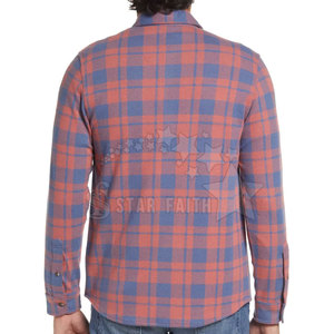 Customized Logo Lightweight Wool/Cotton <b>Flannel</b> Shirt Men Patch Pocket Curved Hem Plaid Pattern Full Sleeve Breathable 240g - Product Image 3