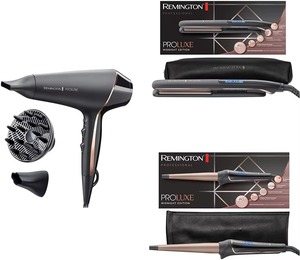 Kit de coiffure Remington ProLuxe Midnight Black Ionen AC9140B Sèche-cheveux 9100B Lisseur CI91W1B Curling - Product Image 1