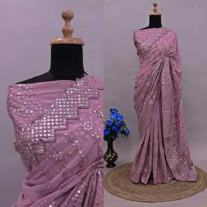 Superb Soft Refined Georget Silk Saree con hilo Lucknowi Chikankari Trabajo con lentejuelas de 9Mm trabajo nalso adjunto mismo trabajo - Product Image 3