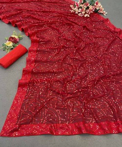 DESIGNER GEORGETTE BORDADO Y SECUENCIA TRABAJO SAREE CON BLUSA SIN TITCHED PARTY WEAR AL POR MAYOR ETHNICGARMENT RED - Product Image 2