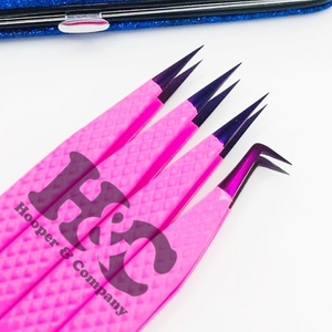 Nouveauté : Pince à épiler pour cils en diamant, en acier inoxydable durable, rose vif, pour extensions de cils en volume - Product Image 5