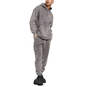 Conjunto de chándal de invierno unisex con lavado ácido y logotipo personalizado con opción de talla grande pantalones de chándal con capucha estampados - Product Image 1